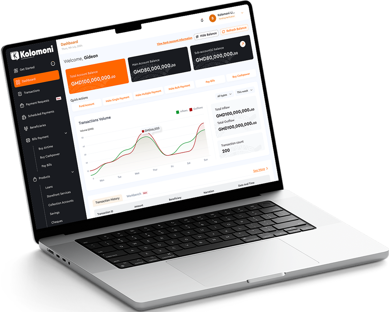 The Kolomoni corporate dashboard on a laptop