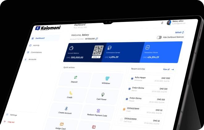 The Kolomoni agent dashboard on a tablet